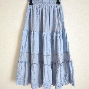 Axeme Poetic Tiered Cotton Skirt Blue